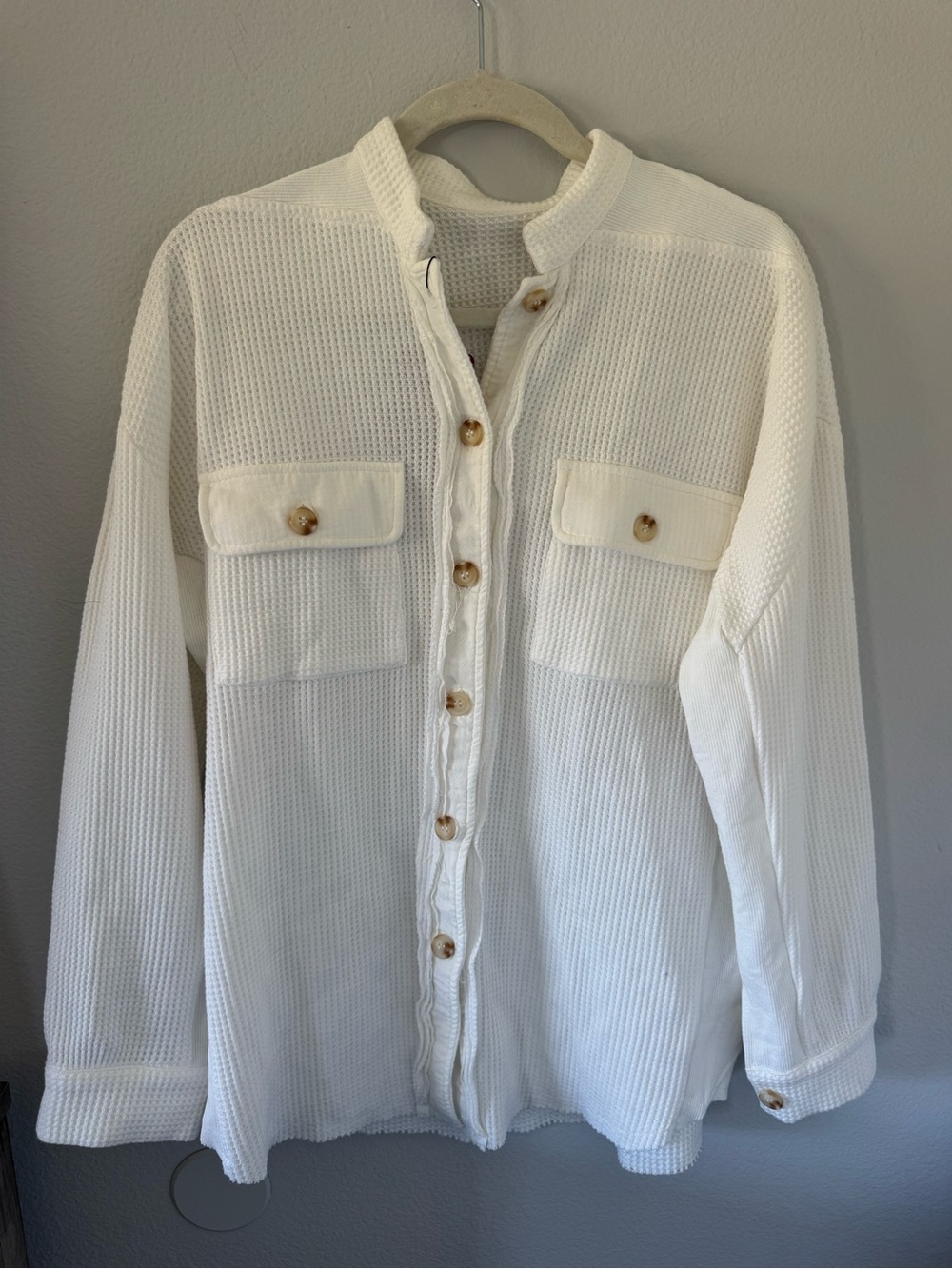 Button-Front Waffle Knit Jacket. Size Small. NWT. White.